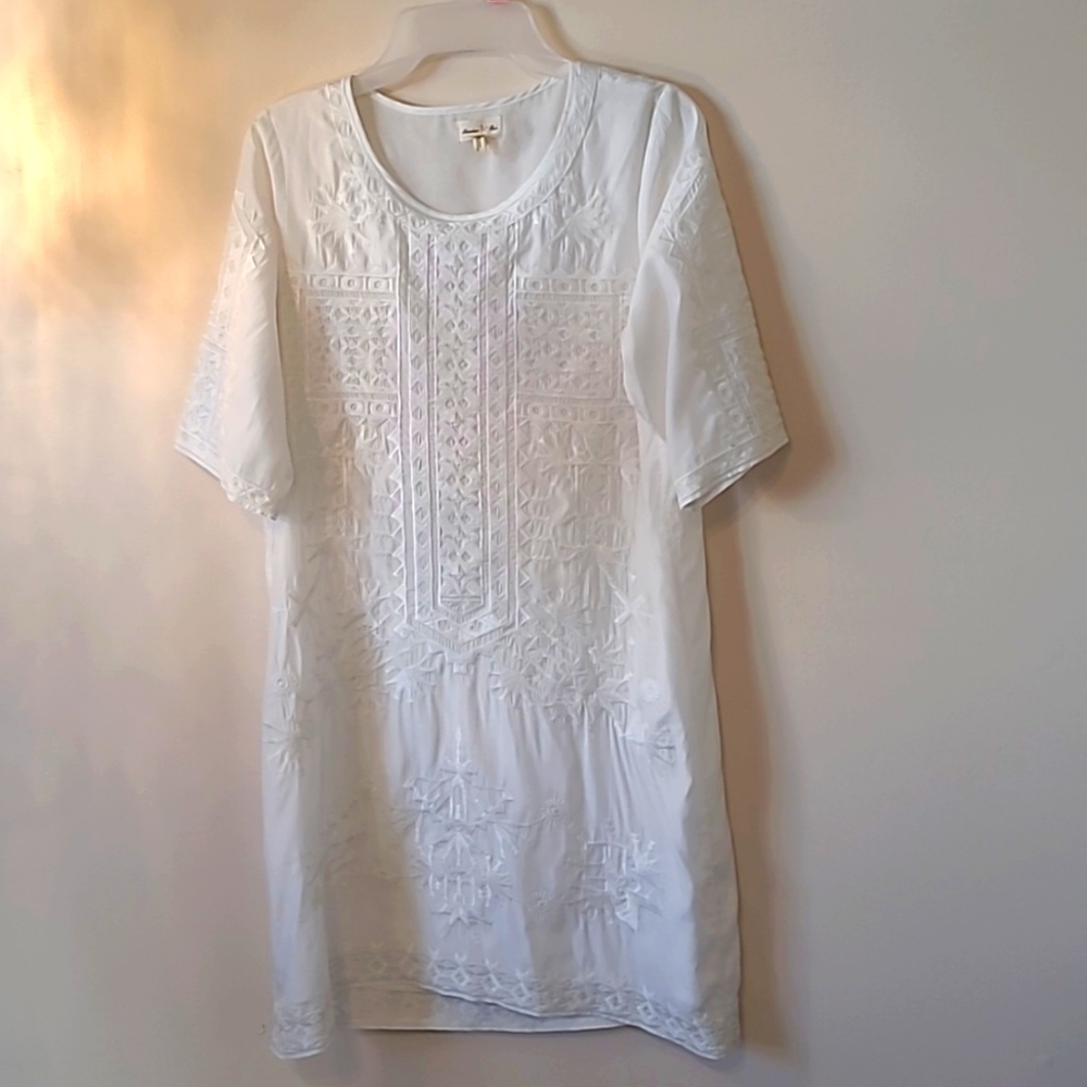 Anthropologie meadow rue mini dress white with embroidery size xs